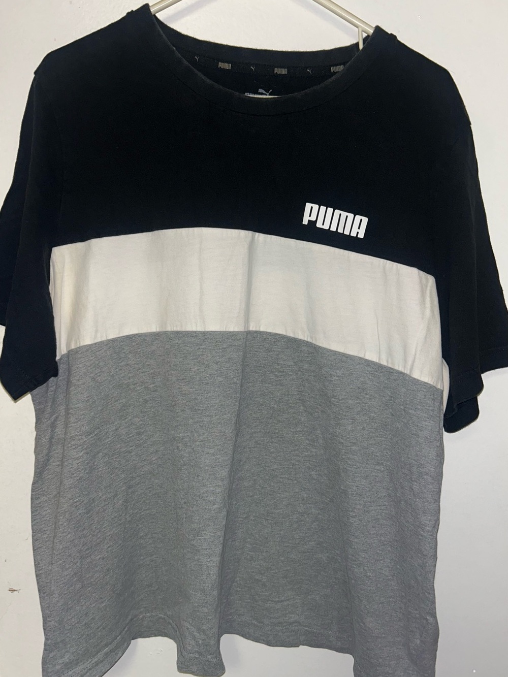 Puma Men's Black, White & Gray Colorblock Crew Tee
